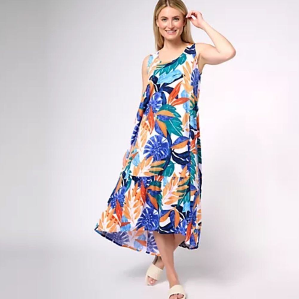 Cuddl Duds Flexwear Hi-Low Tank Maui Dress Sz Large Pre Owned